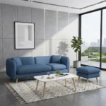 Blue Two-Seater Sofa with Ottoman