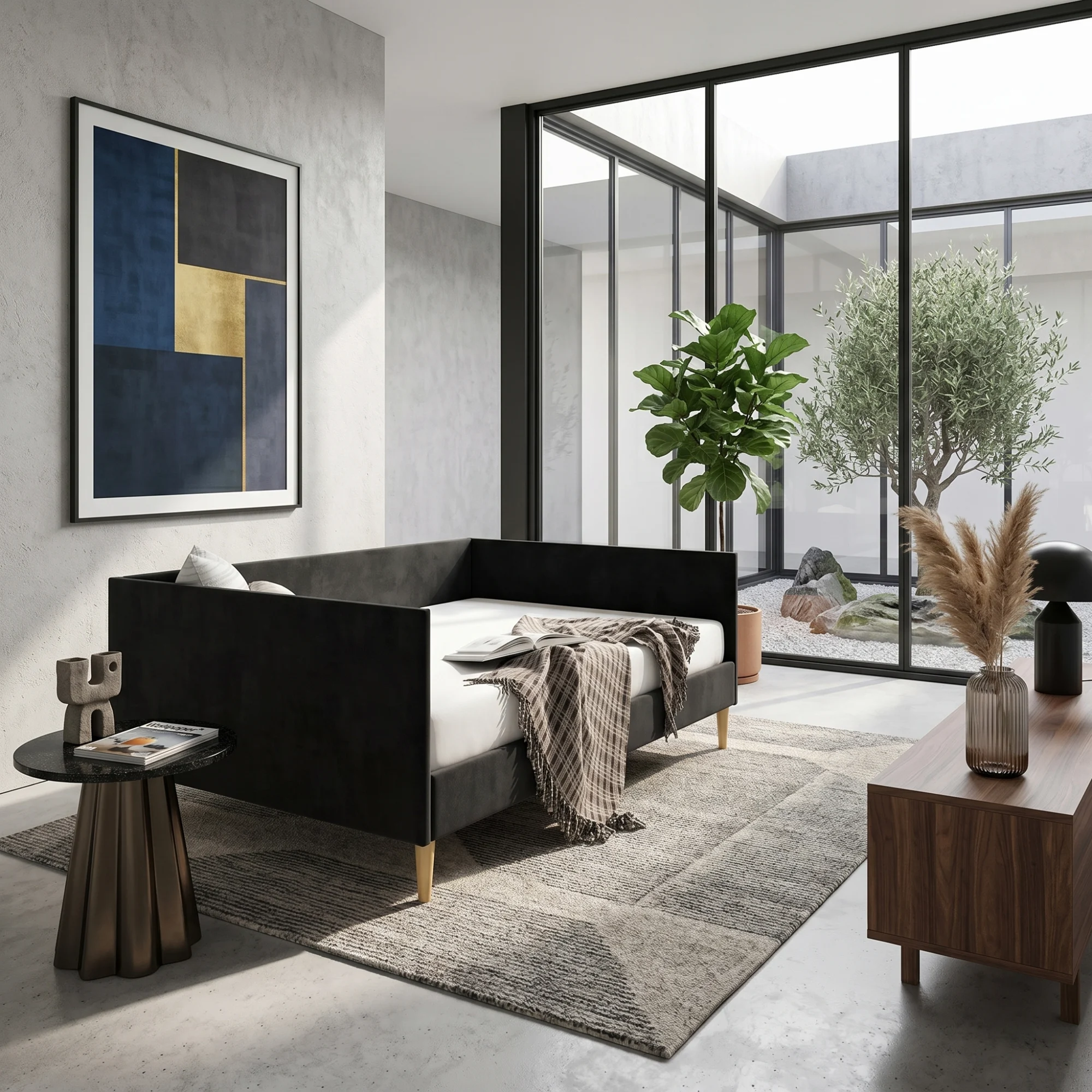 elegant-black-three-seater-sofa-1.webp Elegant Black Three-Seater Sofa - Image 1