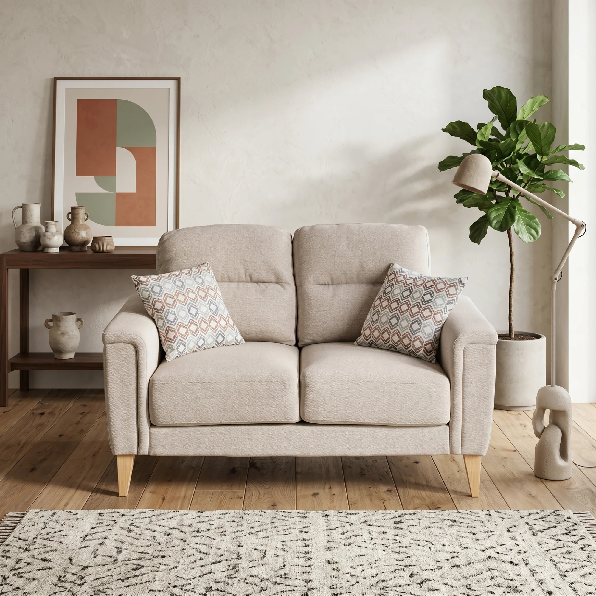 luxury-beige-two-seater-sofa-with-contemporary-appeal-1.webp كنب مقعدين - لون بيج بمظهر عصري فخم - الصورة 1